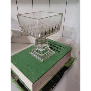 Vintage Jeannette Glass Candy Dish Clear Pedestal Bride Wedding Box No Lid 6.5"
